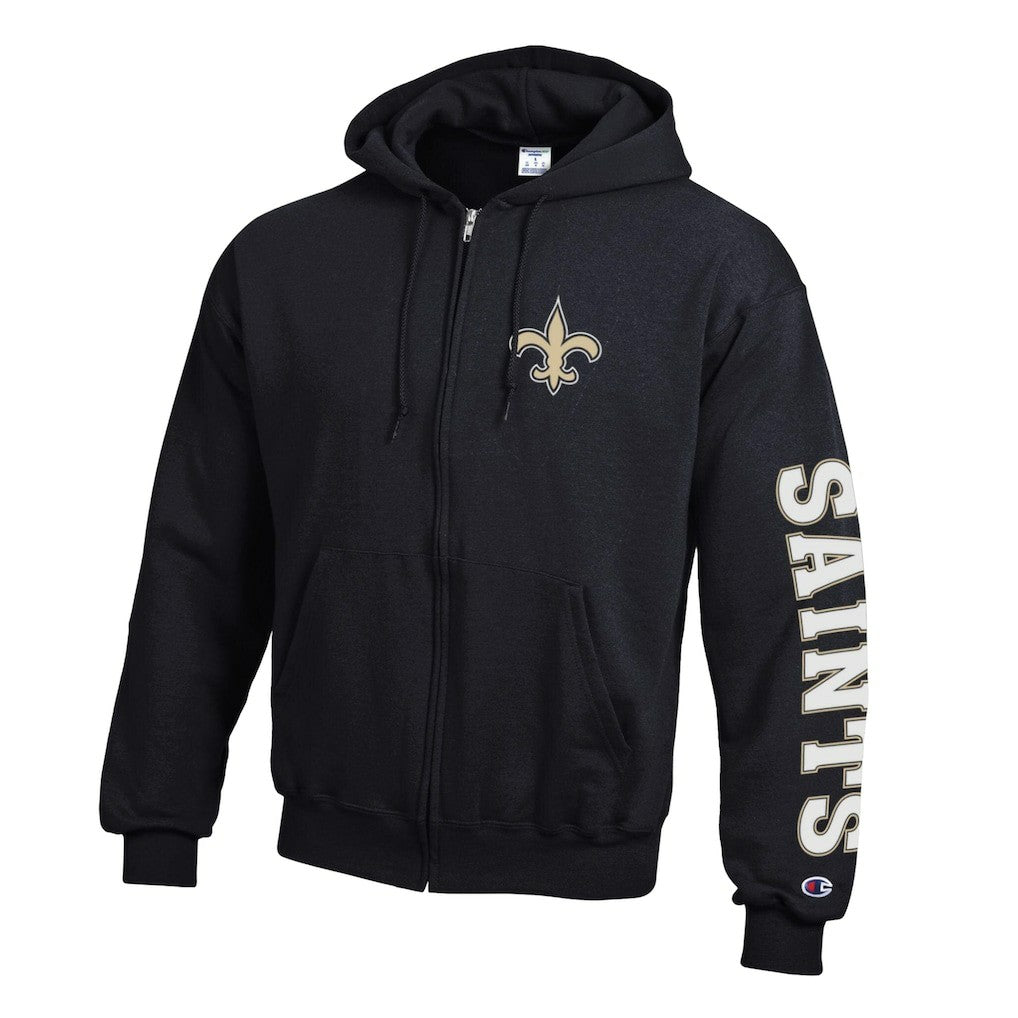 New Orleans Saints Champion Powerblend Fleece Full-Zip Hoodie Black - NFL