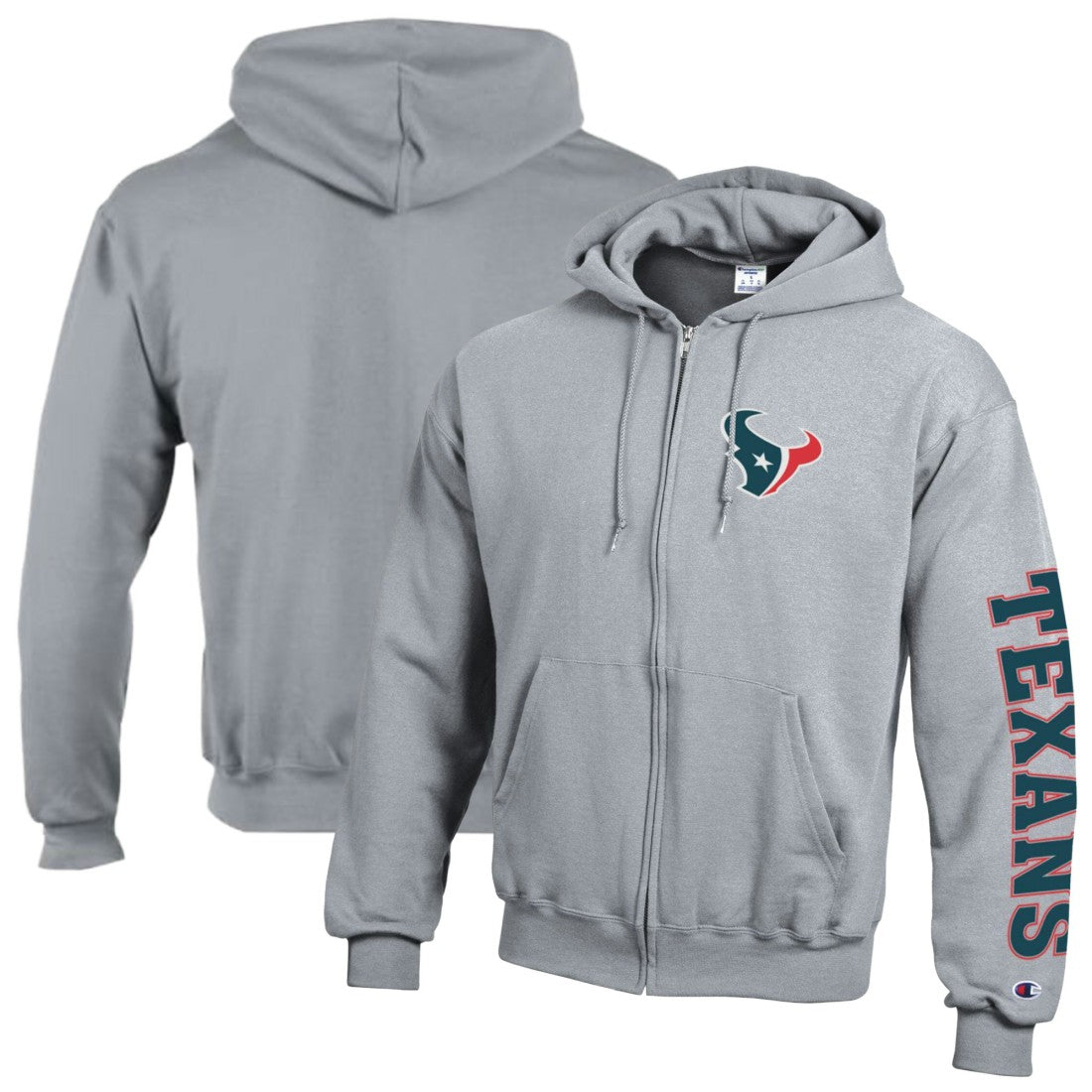 Houston Texans Champion Powerblend Fleece Full-Zip Hoodie Heather Gray - NFL