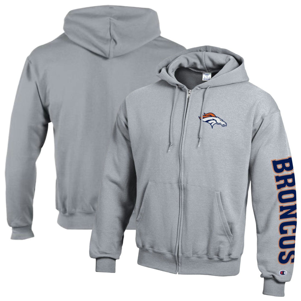 Denver Broncos Champion Powerblend Fleece Full-Zip Hoodie Heather Gray - NFL