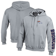 Denver Broncos Champion Powerblend Fleece Full-Zip Hoodie Heather Gray - NFL