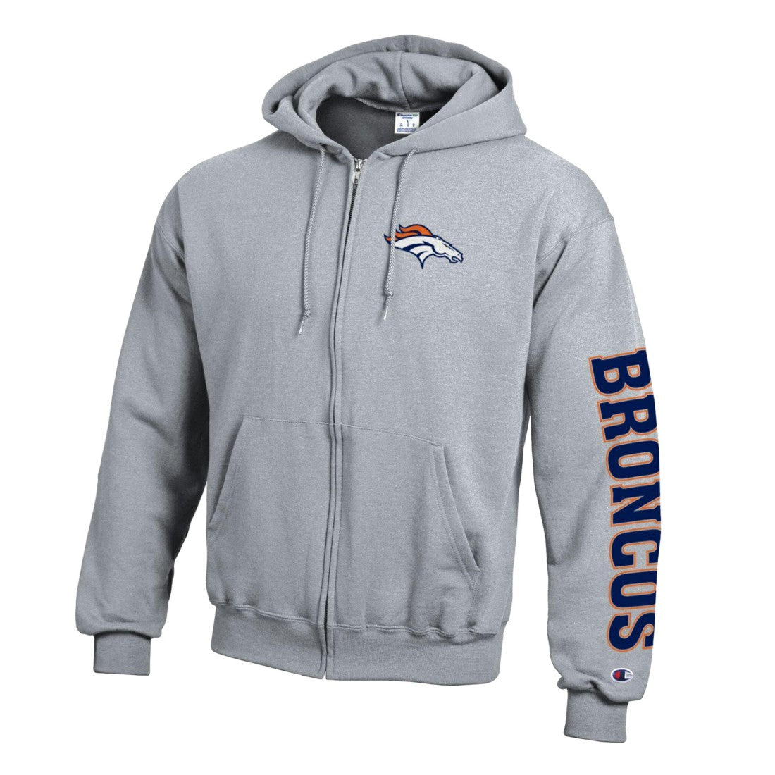 Denver Broncos Champion Powerblend Fleece Full-Zip Hoodie Heather Gray - NFL