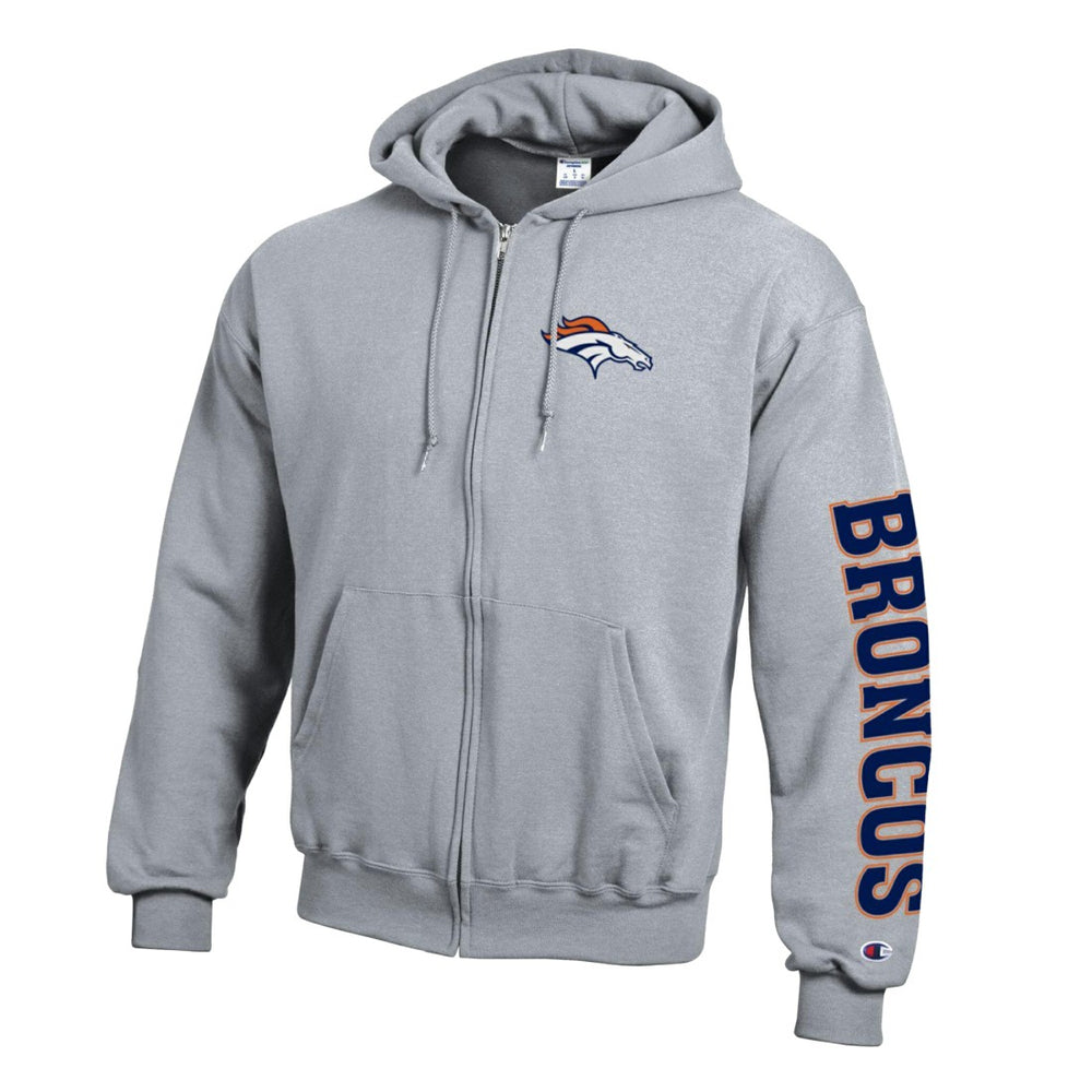 Denver Broncos Champion Powerblend Fleece Full-Zip Hoodie Heather Gray - NFL