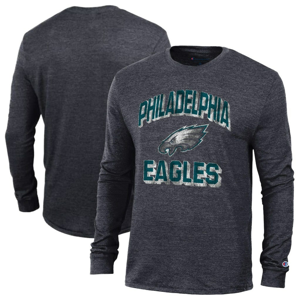 Philadelphia Eagles Champion Ultimate Tri-Blend Long Sleeve T-Shirt Heather Black - NFL