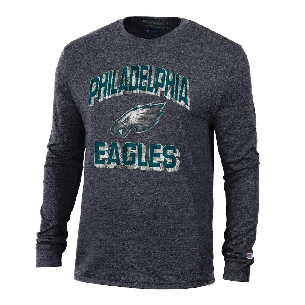 Philadelphia Eagles Champion Ultimate Tri-Blend Long Sleeve T-Shirt Heather Black - NFL