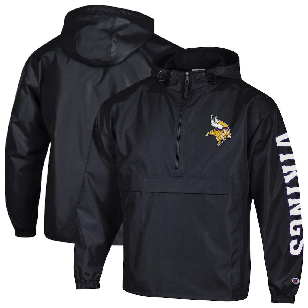 Minnesota Vikings Champion Packable Windbreaker Half-Zip Jacket Black - NFL