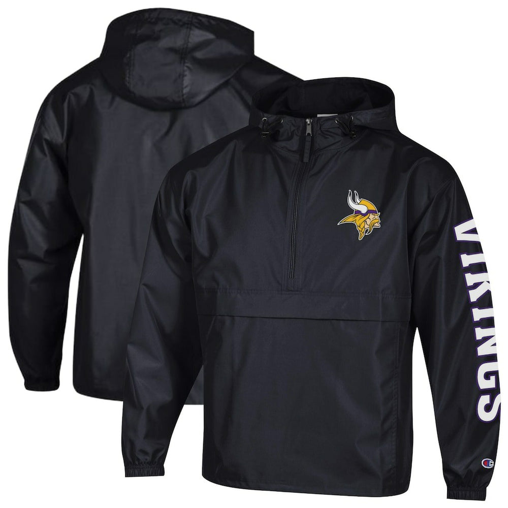 Minnesota Vikings Champion Packable Windbreaker Half-Zip Jacket Black - NFL