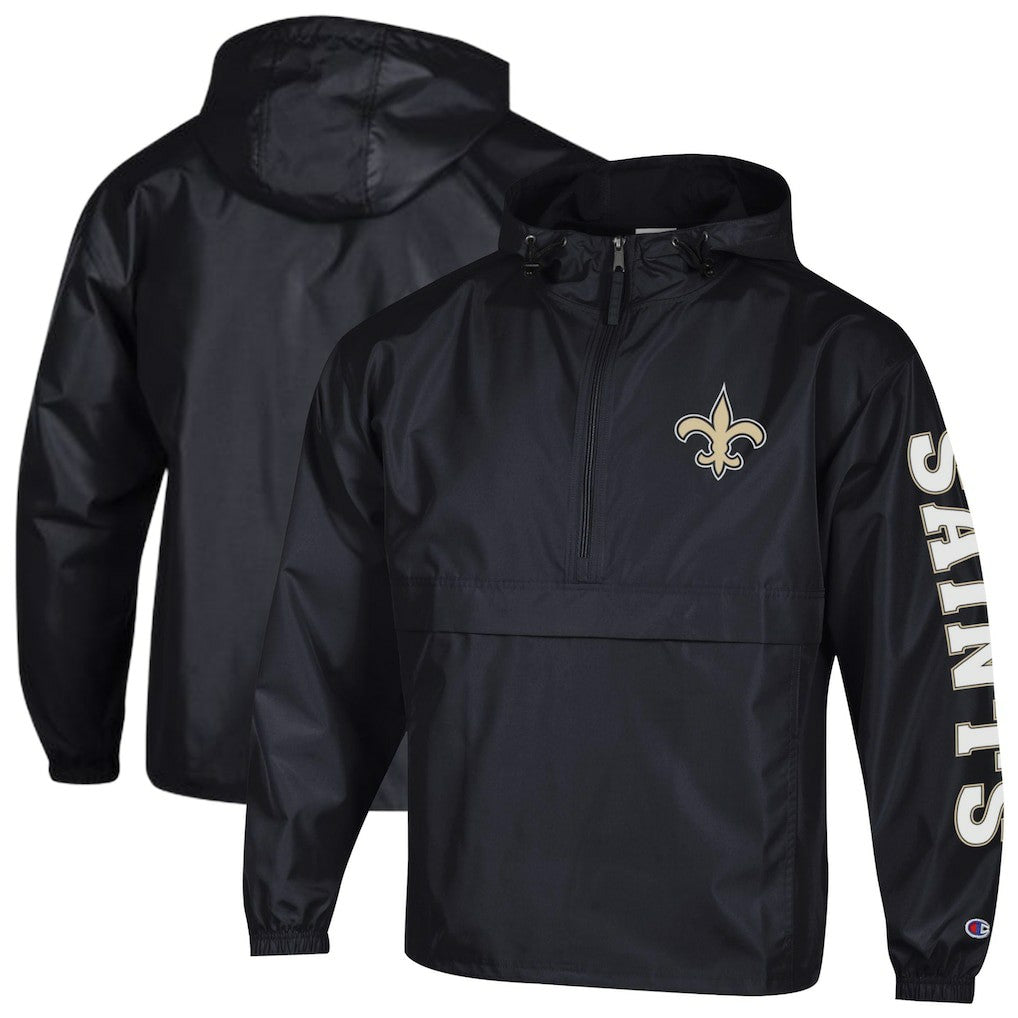 New Orleans Saints Champion Packable Windbreaker Half-Zip Jacket Black - NFL