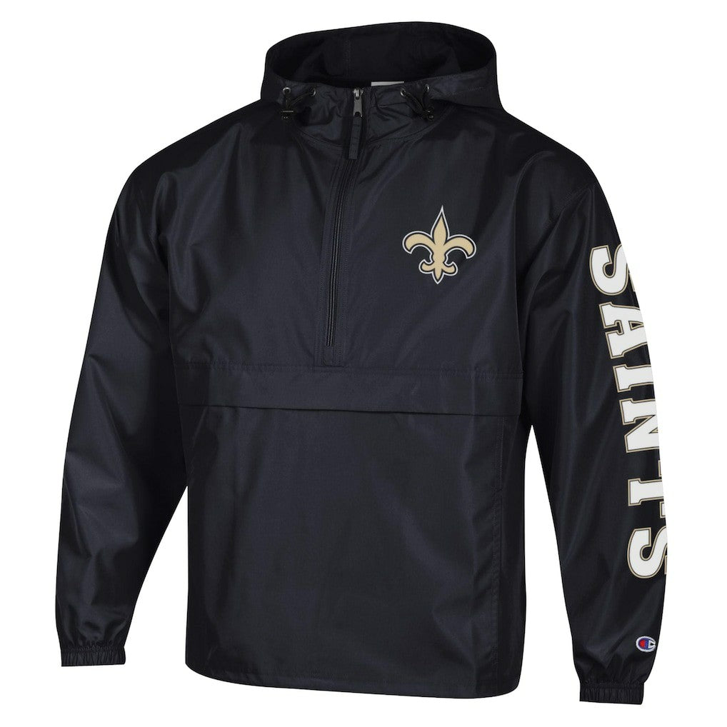 New Orleans Saints Champion Packable Windbreaker Half-Zip Jacket Black - NFL