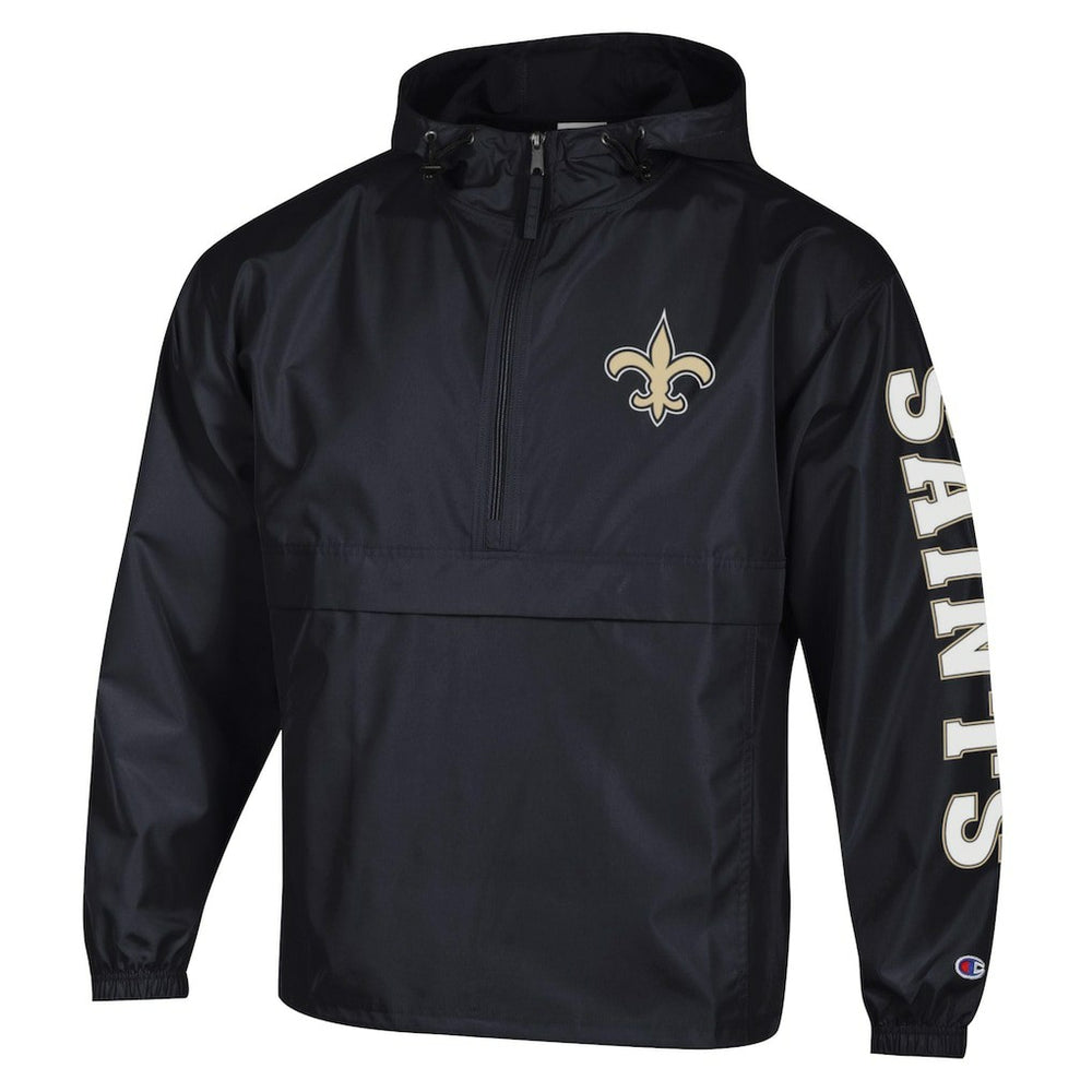 New Orleans Saints Champion Packable Windbreaker Half-Zip Jacket Black - NFL