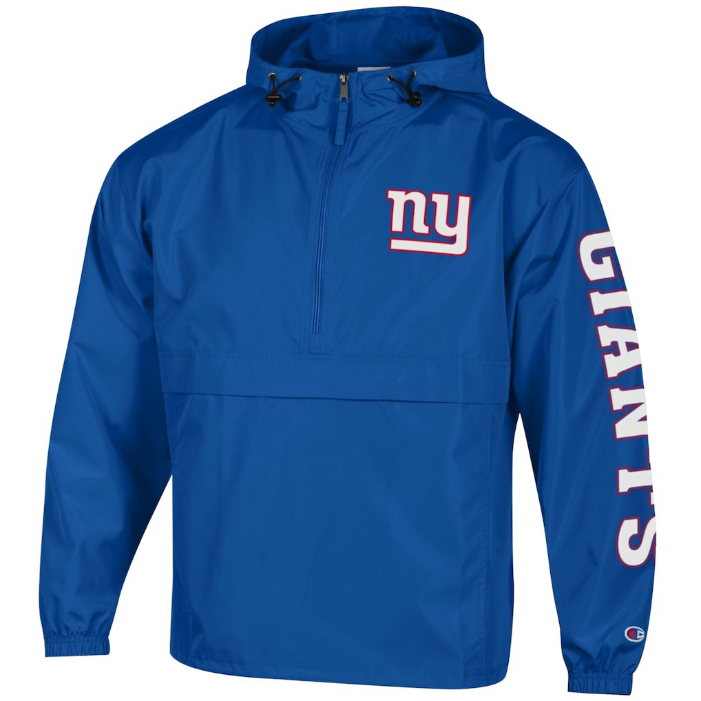 New York Giants Champion Packable Windbreaker Half-Zip Jacket Royal - NFL