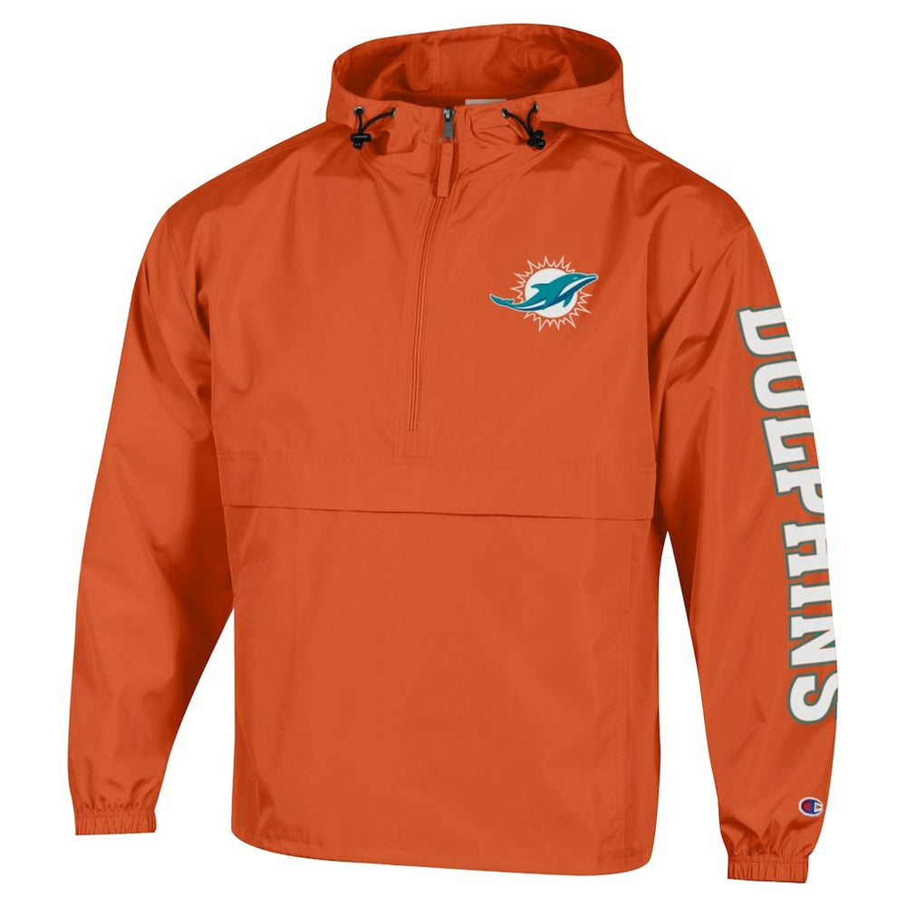 Miami Dolphins Champion Packable Windbreaker Half-Zip Jacket Orange - NFL