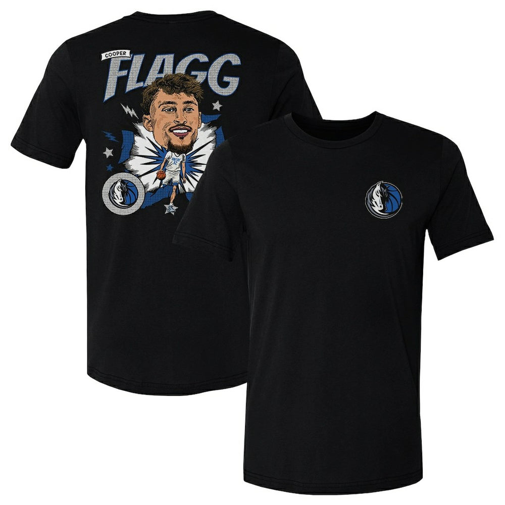 NBA - Cooper Flagg Dallas Mavericks 500 Level Caricature T-Shirt - Black