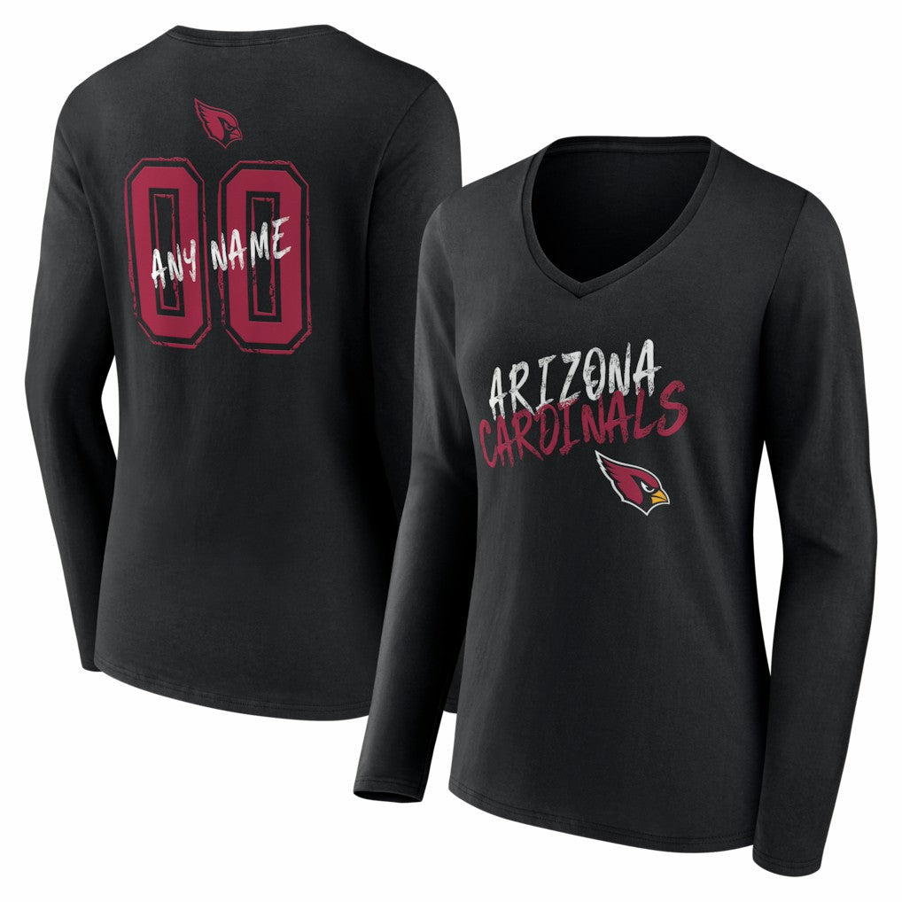 Arizona Cardinals Women's Hustle Personalized Name & Number Long Sleeve V-Neck T-Shirt Black - NFL