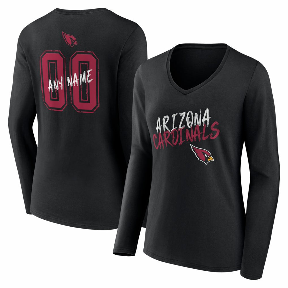 Arizona Cardinals Women's Hustle Personalized Name & Number Long Sleeve V-Neck T-Shirt Black - NFL