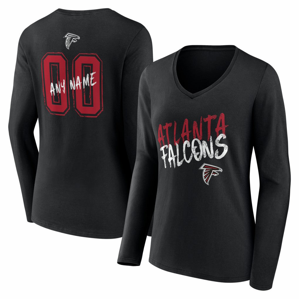 Atlanta Falcons Women's Hustle Personalized Name & Number Long Sleeve V-Neck T-Shirt Black - NFL