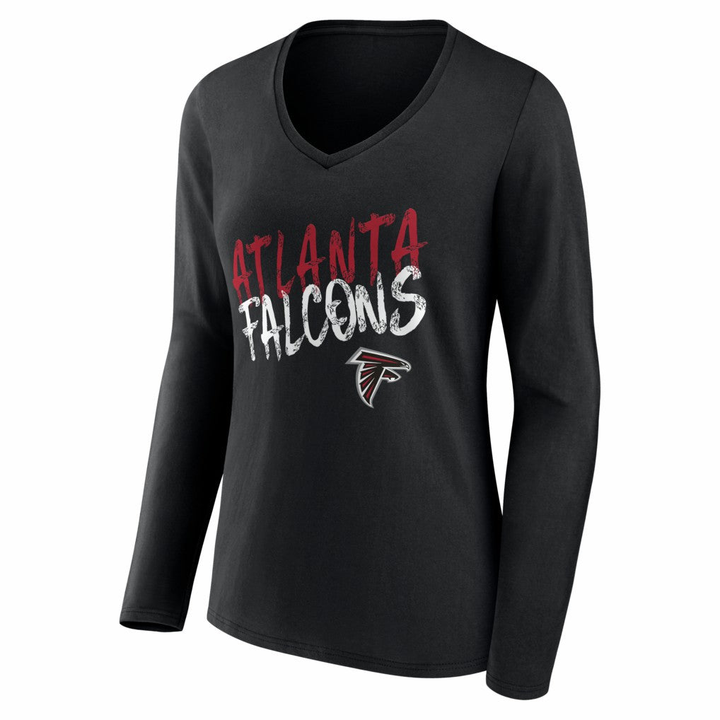 Atlanta Falcons Women's Hustle Personalized Name & Number Long Sleeve V-Neck T-Shirt Black - NFL