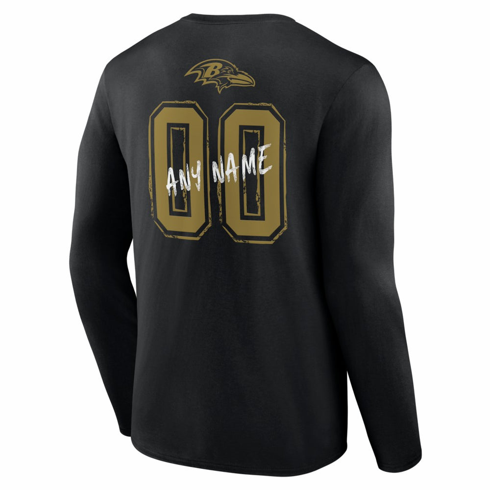 Baltimore Ravens Hustle Personalized Name & Number Long Sleeve T-Shirt Black - NFL