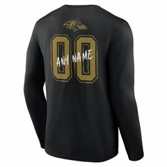 Baltimore Ravens Hustle Personalized Name & Number Long Sleeve T-Shirt Black - NFL