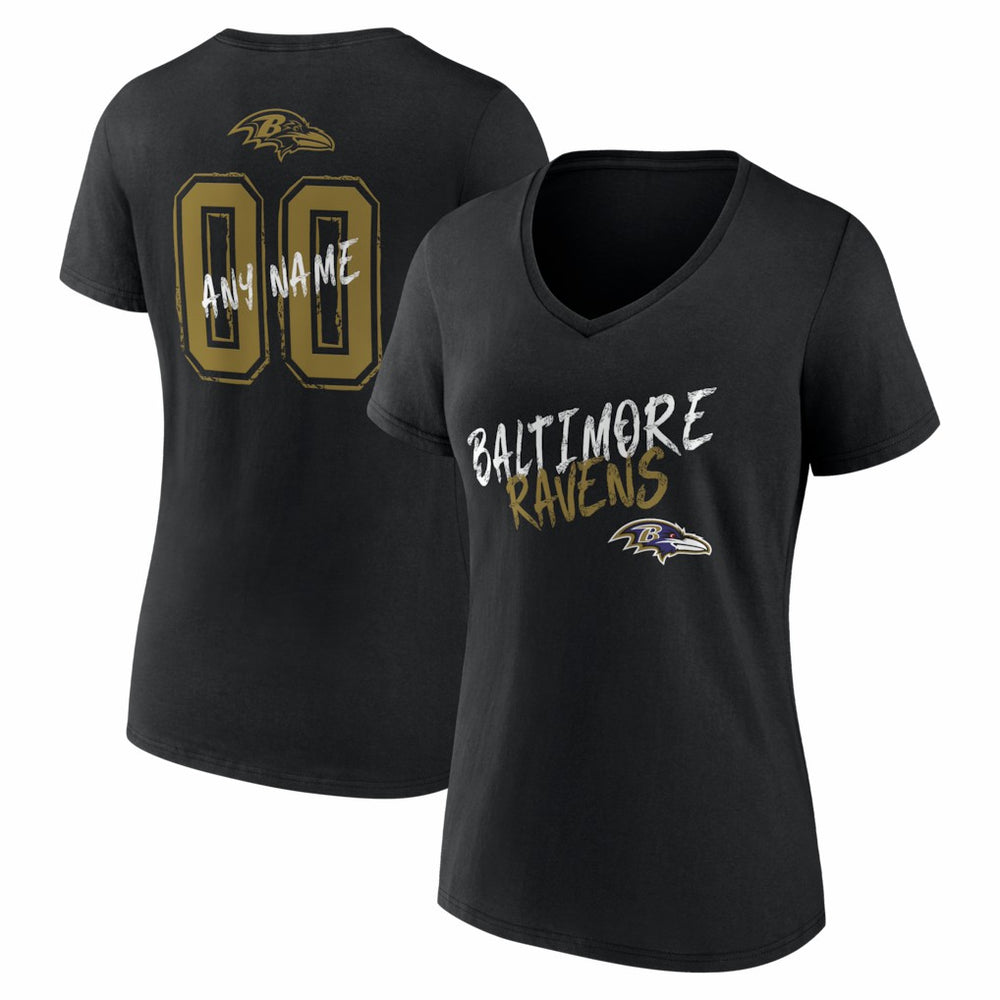 Baltimore Ravens Women's Hustle Personalized Name & Number V-Neck T-Shirt Black - NFL