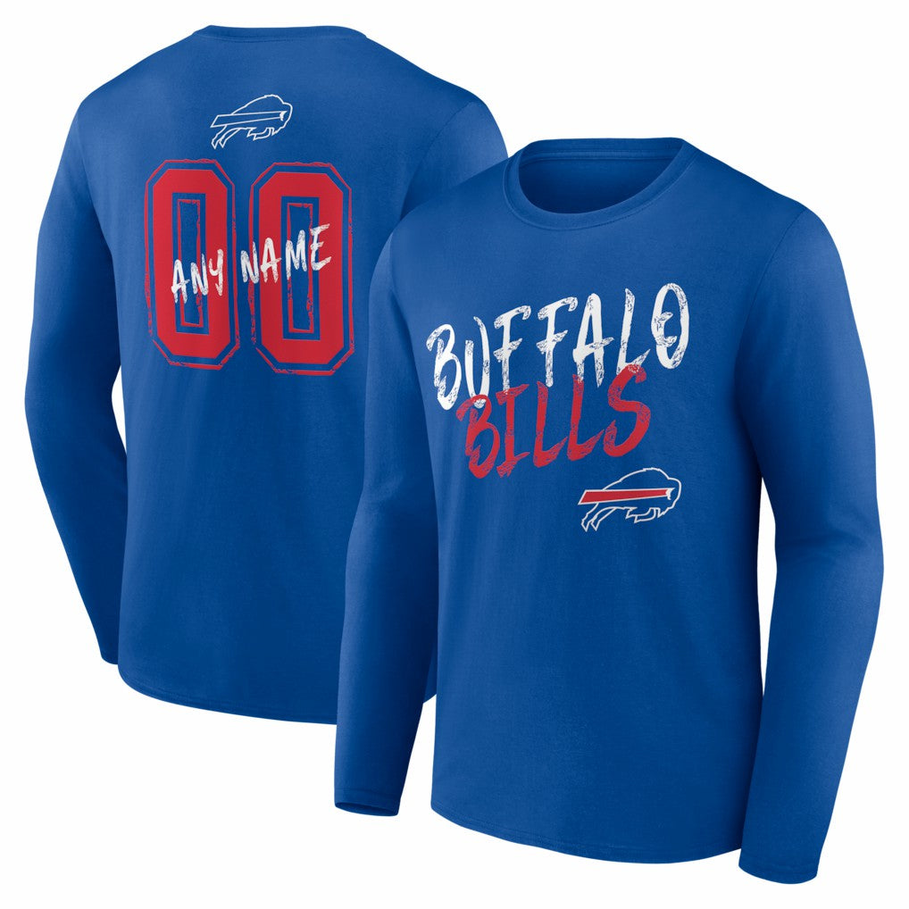 Buffalo Bills Hustle Personalized Name & Number Long Sleeve T-Shirt Royal - NFL