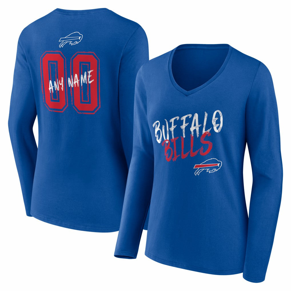 Buffalo Bills Women's Hustle Personalized Name & Number Long Sleeve V-Neck T-Shirt Royal - NFL