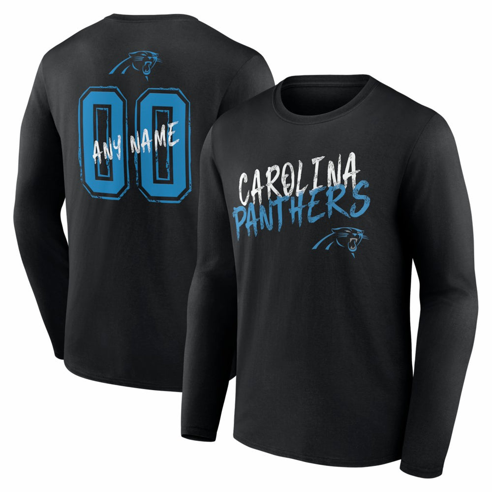 Carolina Panthers Hustle Personalized Name & Number Long Sleeve T-Shirt Black - NFL
