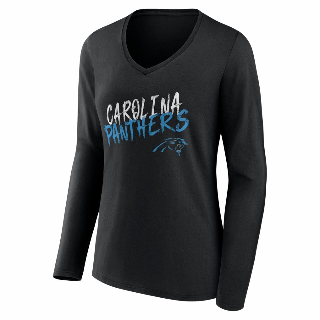 Carolina Panthers Women's Hustle Personalized Name & Number Long Sleeve V-Neck T-Shirt Black - NFL