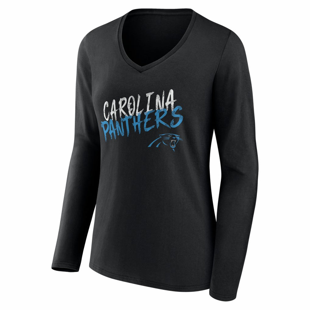 Carolina Panthers Women's Hustle Personalized Name & Number Long Sleeve V-Neck T-Shirt Black - NFL