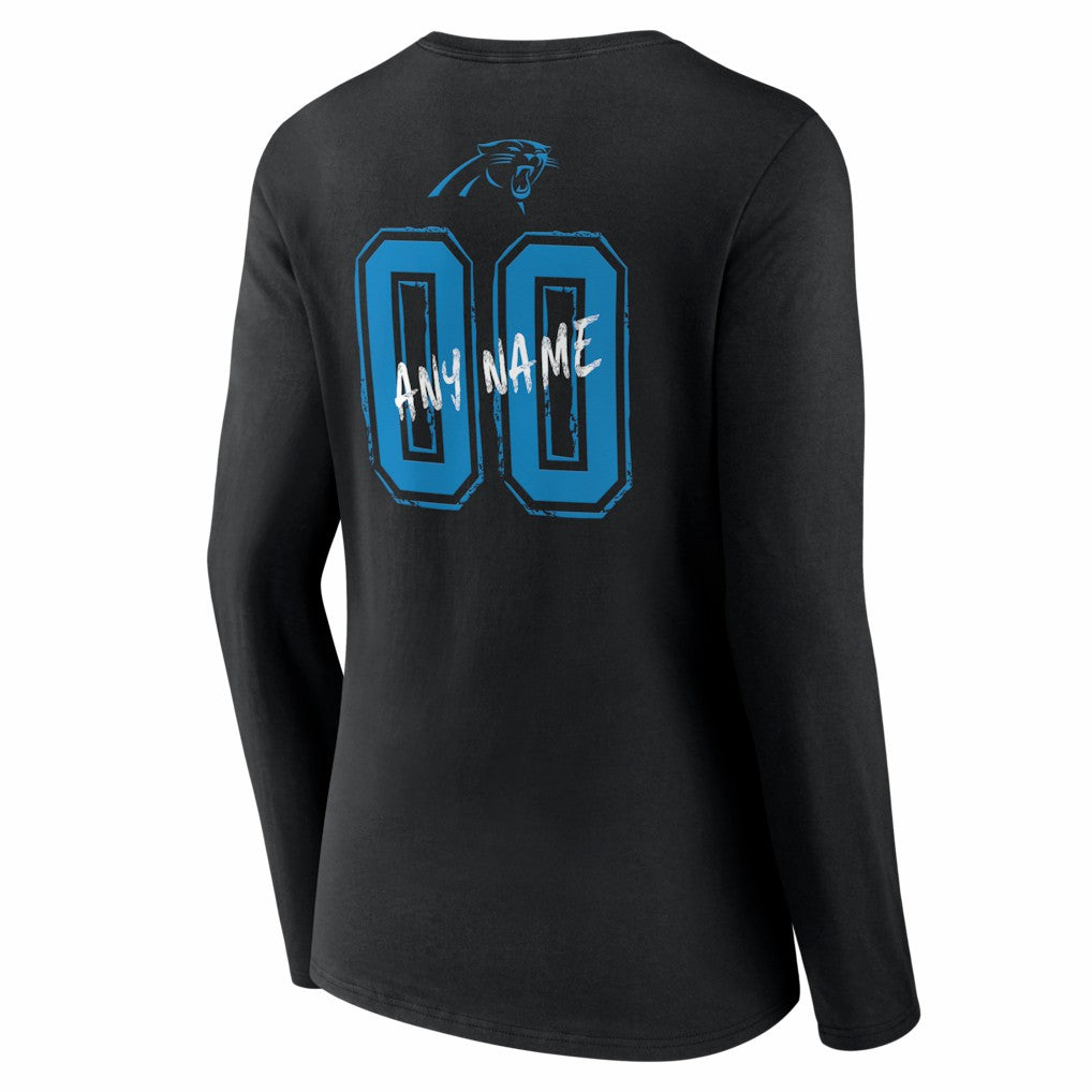 Carolina Panthers Women's Hustle Personalized Name & Number Long Sleeve V-Neck T-Shirt Black - NFL