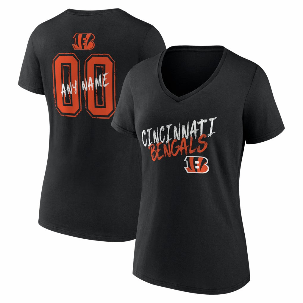 Cincinnati Bengals Women's Hustle Personalized Name & Number V-Neck T-Shirt Black - NFL