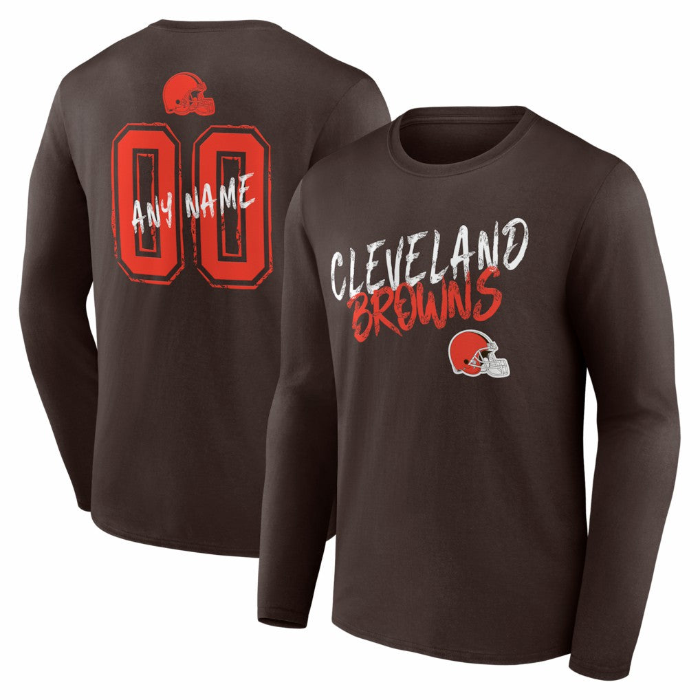Cleveland Browns Hustle Personalized Name & Number Long Sleeve T-Shirt Brown - NFL