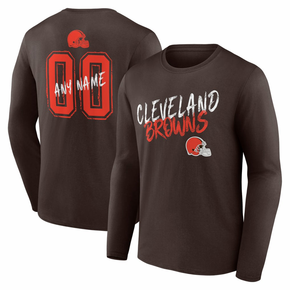 Cleveland Browns Hustle Personalized Name & Number Long Sleeve T-Shirt Brown - NFL