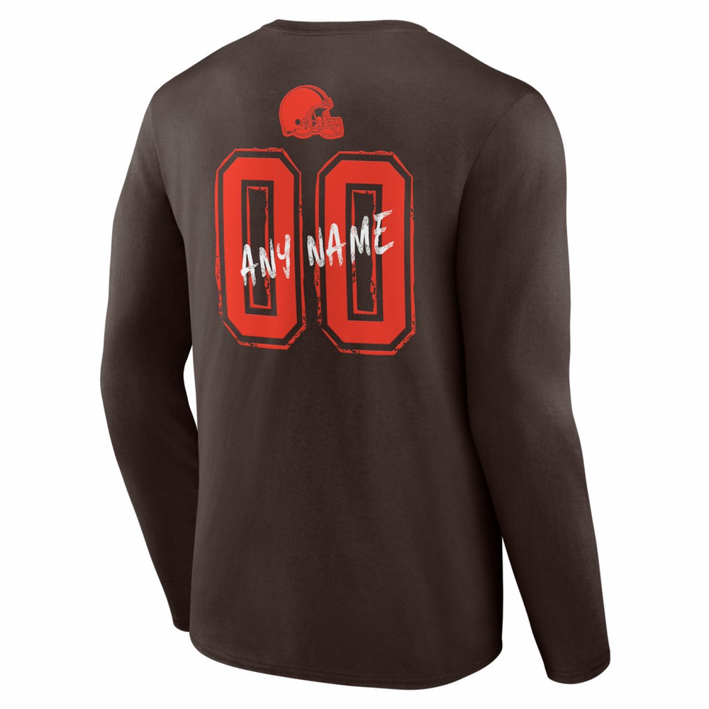 Cleveland Browns Hustle Personalized Name & Number Long Sleeve T-Shirt Brown - NFL