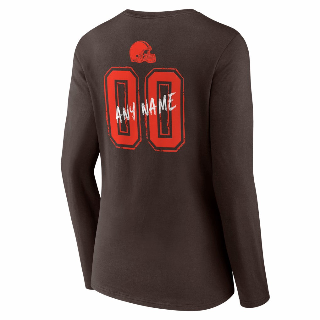 Cleveland Browns Women's Hustle Personalized Name & Number Long Sleeve V-Neck T-Shirt Brown - NFL