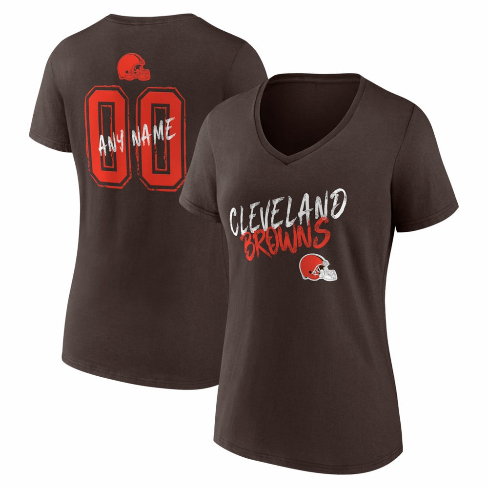 Cleveland Browns Women's Hustle Personalized Name & Number V-Neck T-Shirt Brown - NFL