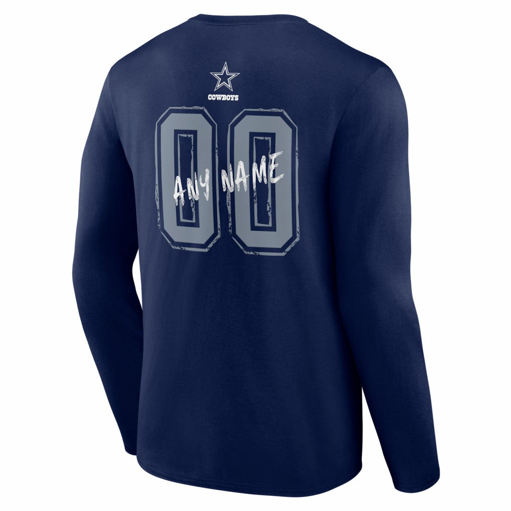 Dallas Cowboys Hustle Personalized Name & Number Long Sleeve T-Shirt Navy - NFL
