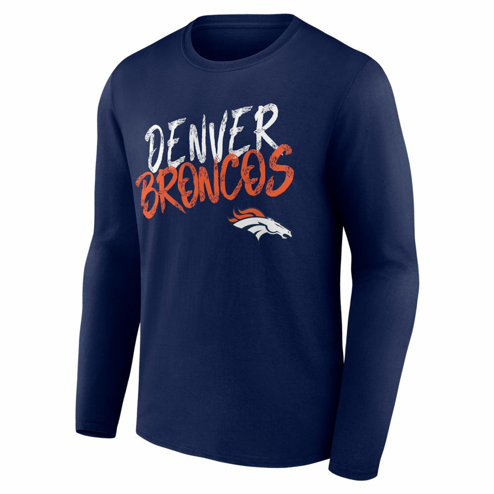 Denver Broncos Hustle Personalized Name & Number Long Sleeve T-Shirt Navy - NFL