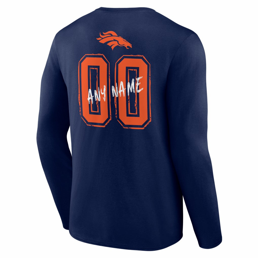 Denver Broncos Hustle Personalized Name & Number Long Sleeve T-Shirt Navy - NFL