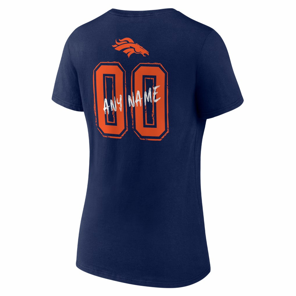 Denver Broncos Women's Hustle Personalized Name & Number V-Neck T-Shirt Navy - NFL
