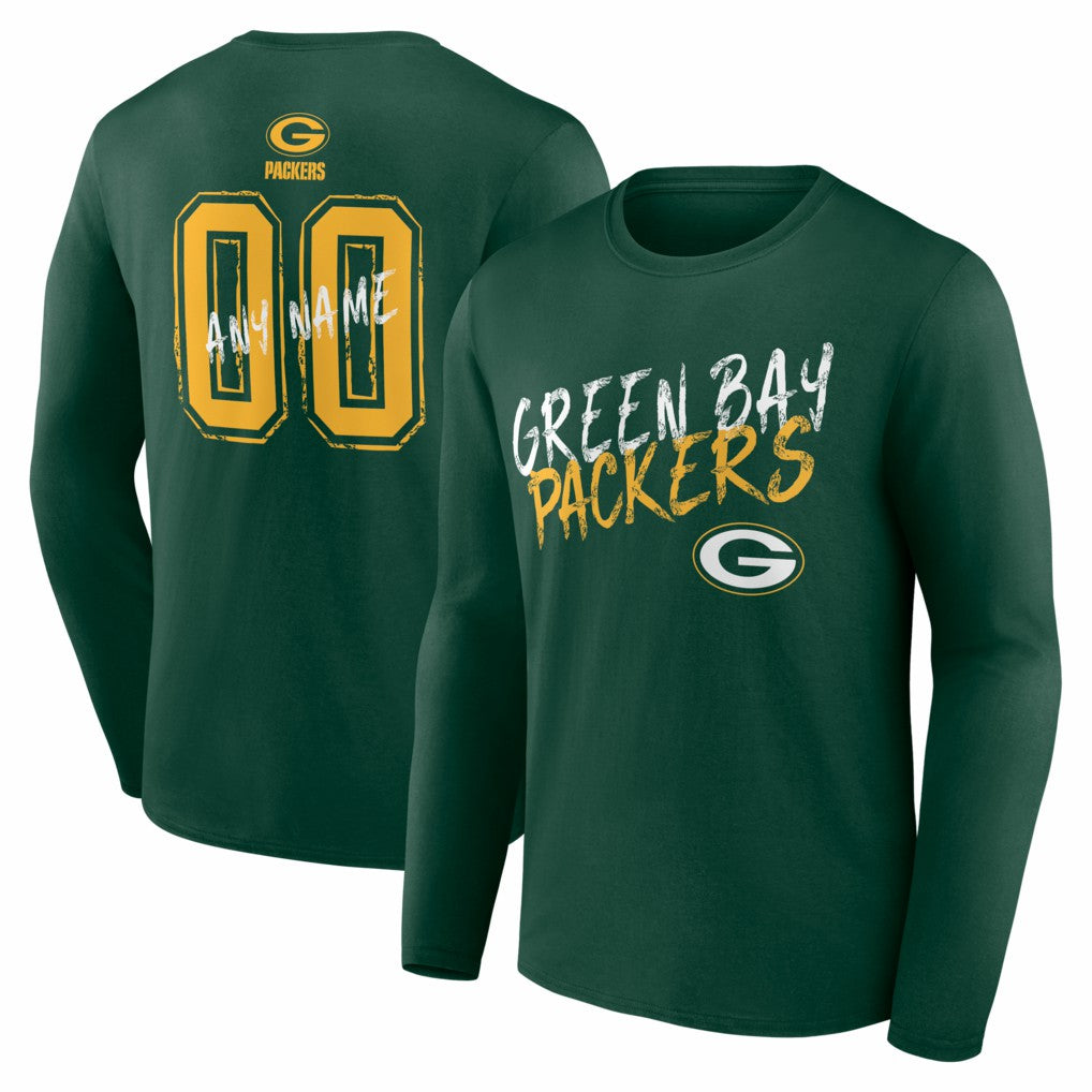 Green Bay Packers Hustle Personalized Name & Number Long Sleeve T-Shirt Green - NFL