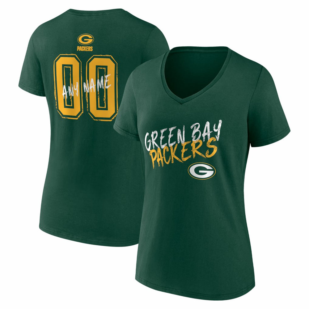 Green Bay Packers Women's Hustle Personalized Name & Number V-Neck T-Shirt Green - NFL