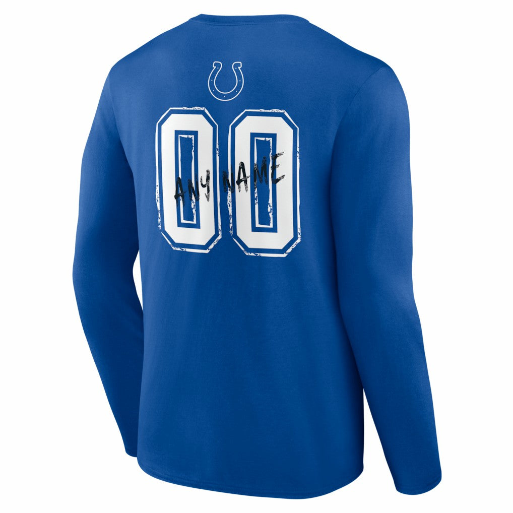 Indianapolis Colts Hustle Personalized Name & Number Long Sleeve T-Shirt Royal - NFL