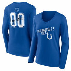 Indianapolis Colts Women's Hustle Personalized Name & Number Long Sleeve V-Neck T-Shirt Royal - NFL