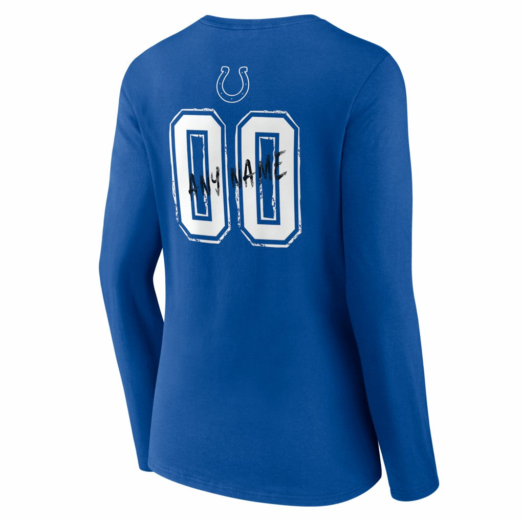 Indianapolis Colts Women's Hustle Personalized Name & Number Long Sleeve V-Neck T-Shirt Royal - NFL