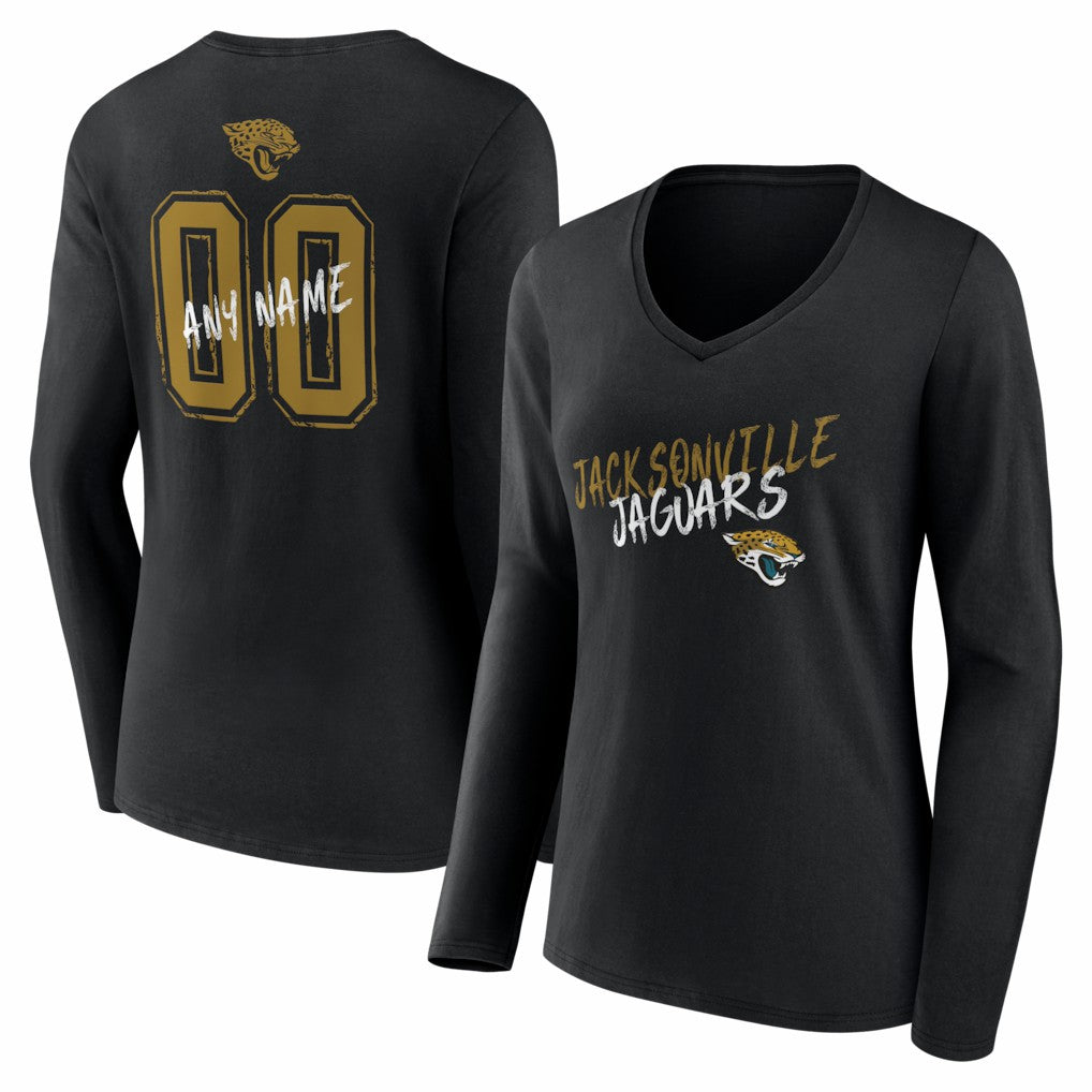 Jacksonville Jaguars Women's Hustle Personalized Name & Number Long Sleeve V-Neck T-Shirt Black - NFL
