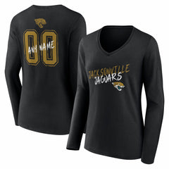 Jacksonville Jaguars Women's Hustle Personalized Name & Number Long Sleeve V-Neck T-Shirt Black - NFL