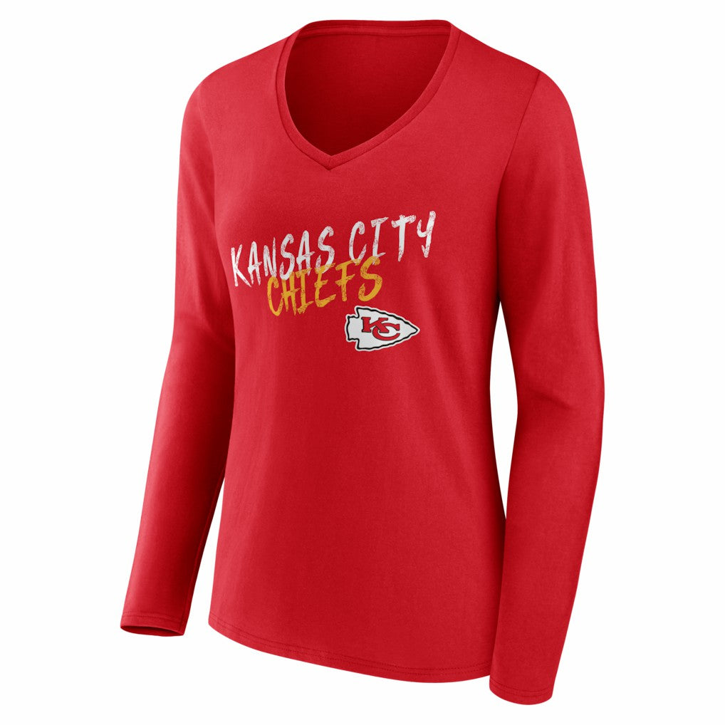 Kansas City Chiefs Women's Hustle Personalized Name & Number Long Sleeve V-Neck T-Shirt Red - NFL