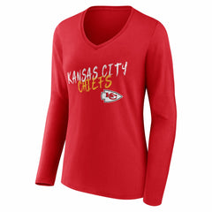 Kansas City Chiefs Women's Hustle Personalized Name & Number Long Sleeve V-Neck T-Shirt Red - NFL