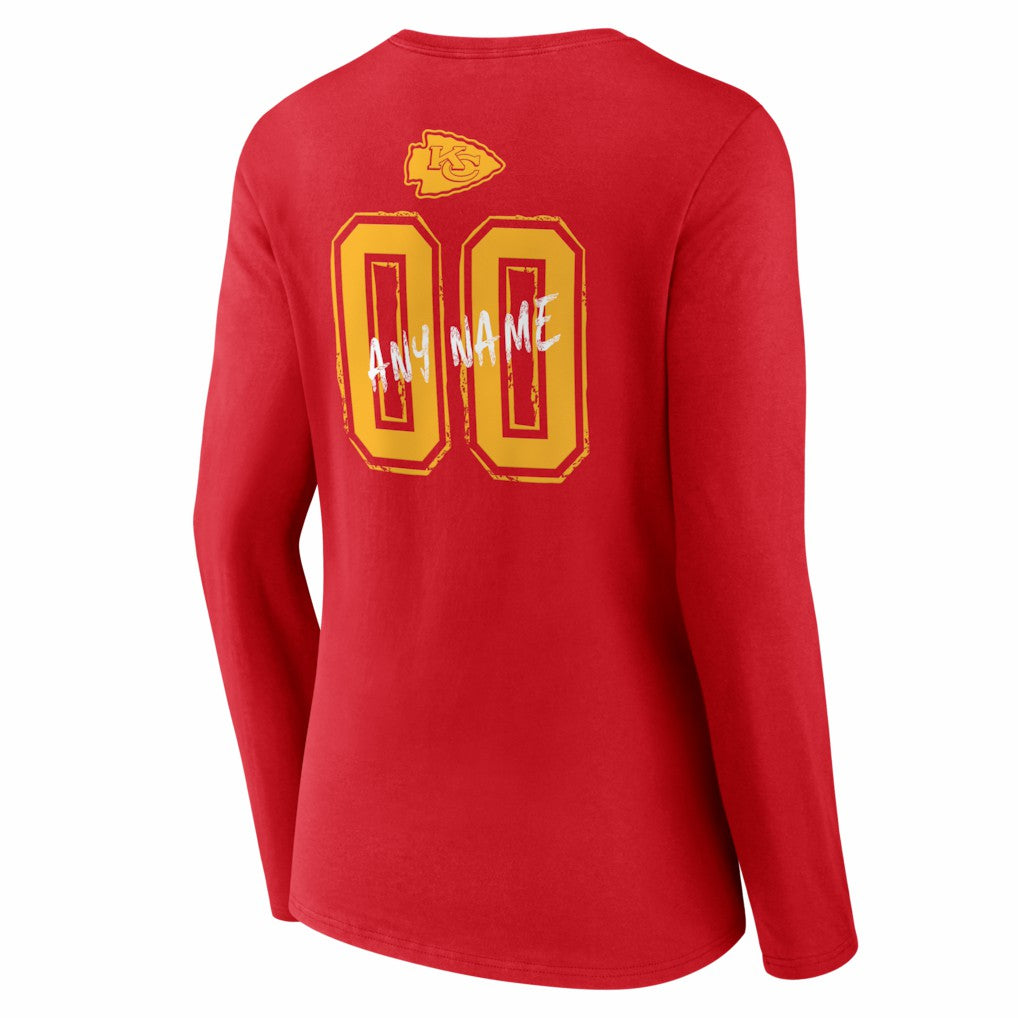 Kansas City Chiefs Women's Hustle Personalized Name & Number Long Sleeve V-Neck T-Shirt Red - NFL