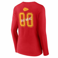 Kansas City Chiefs Women's Hustle Personalized Name & Number Long Sleeve V-Neck T-Shirt Red - NFL